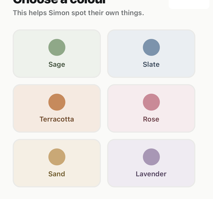 RoutineNest colour picker screen during setup